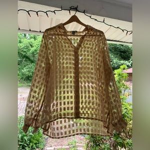 Gold sheer checkered long sleeve button down